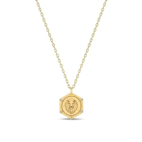 14k Animal with Diamond Rays Hexagon Medallion Small Square Oval Chain Necklace