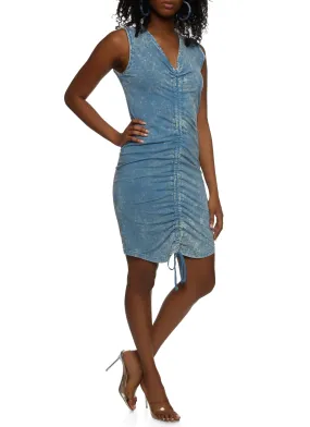 Acid Wash Ruched Front Tank Dress