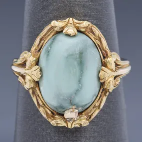 Antique 14K Yellow Gold Turquoise Oval Cabochon Ring Size 3.75