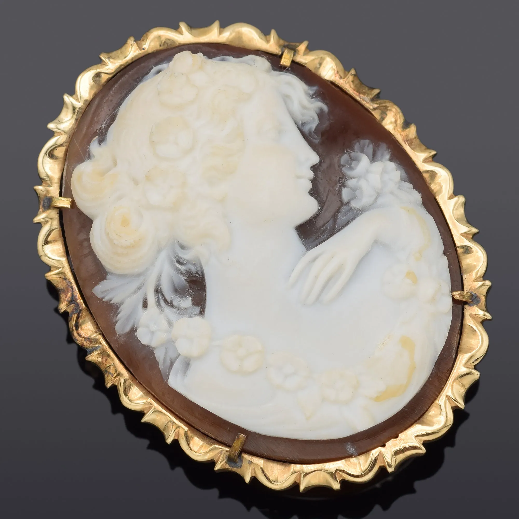 Antique Giovanni Noto 14K Yellow Gold Cameo Oval Brooch Pin Pendant