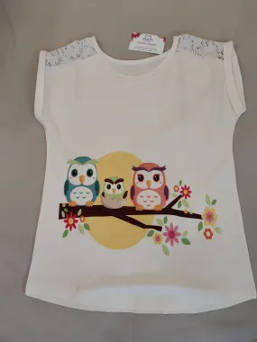 Appealing White Color Short Top With Owl Design For Women