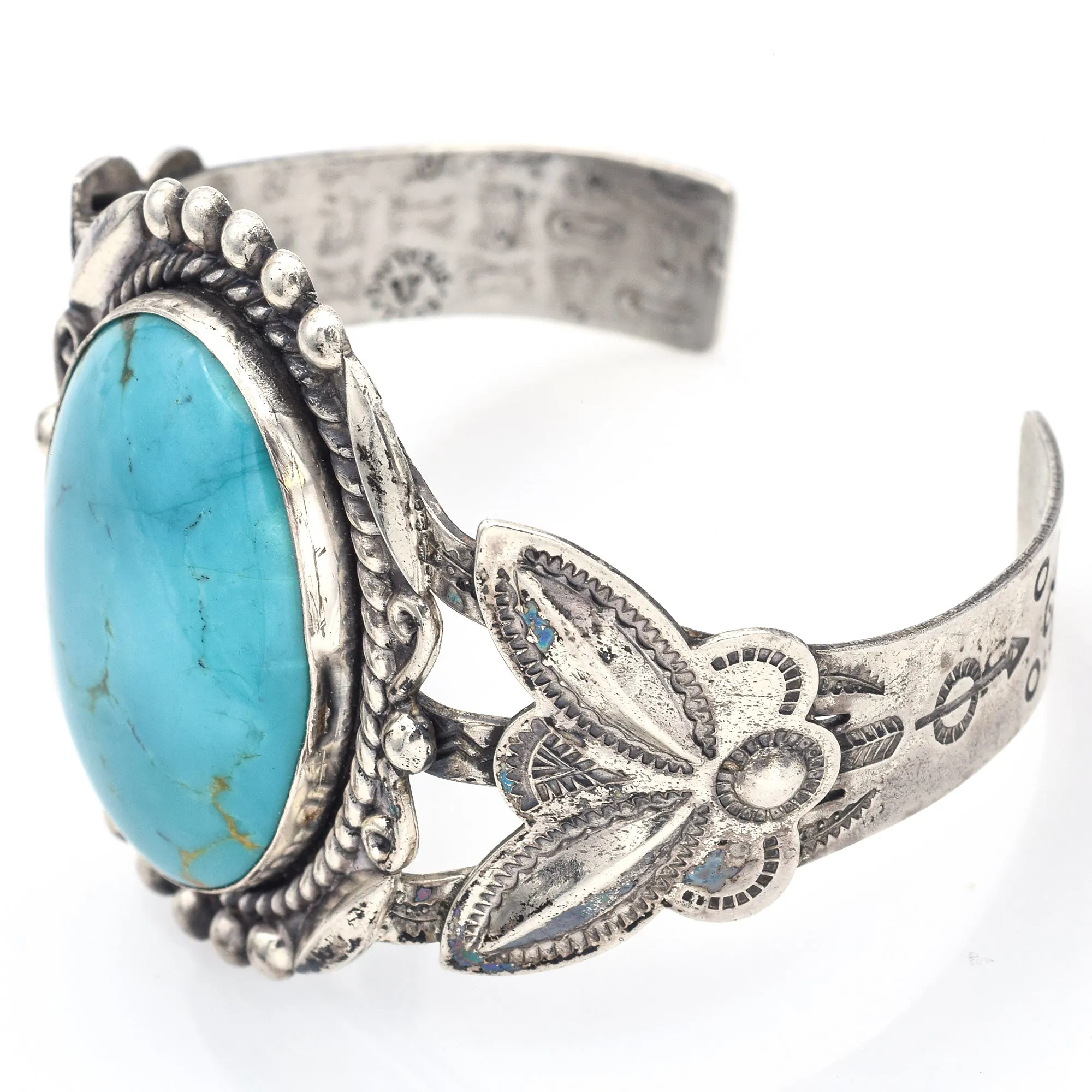 Bell Trading Vintage Harvey Era Old Pawn Sterling Silver Turquoise Cuff Bracelet