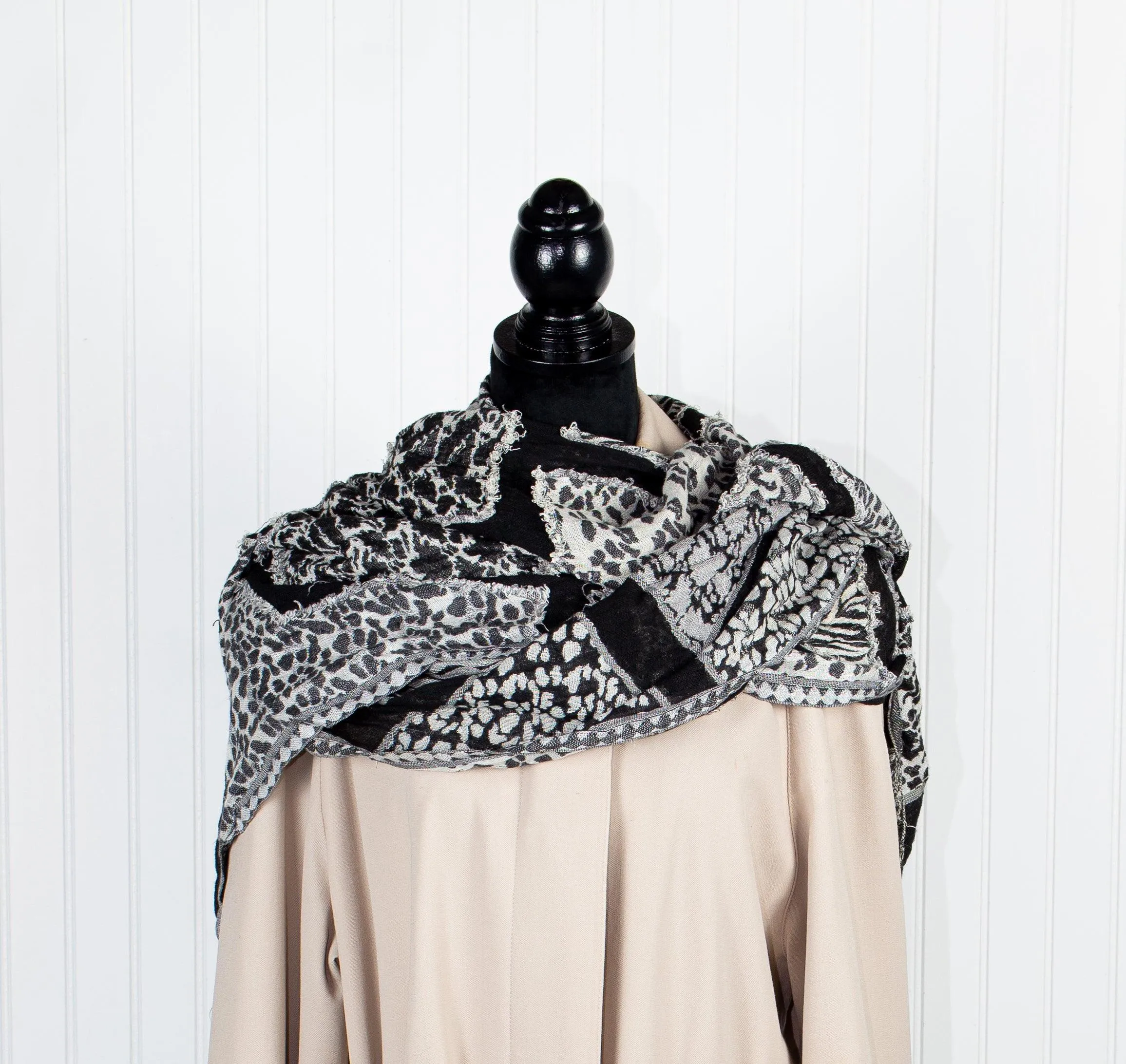 Black & Grey Multi- Print Cotton Shawl