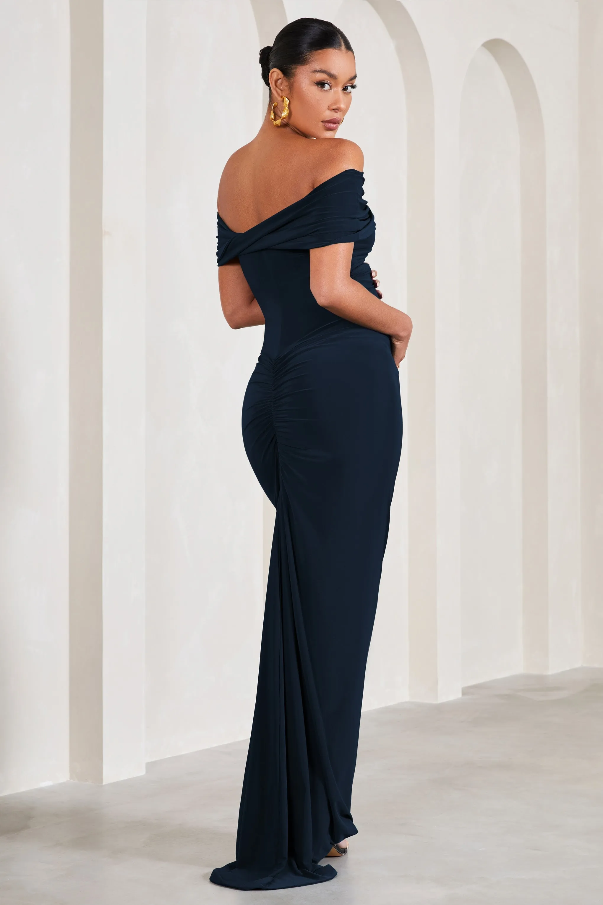 Carmen | Navy Bardot Maternity Maxi Dress