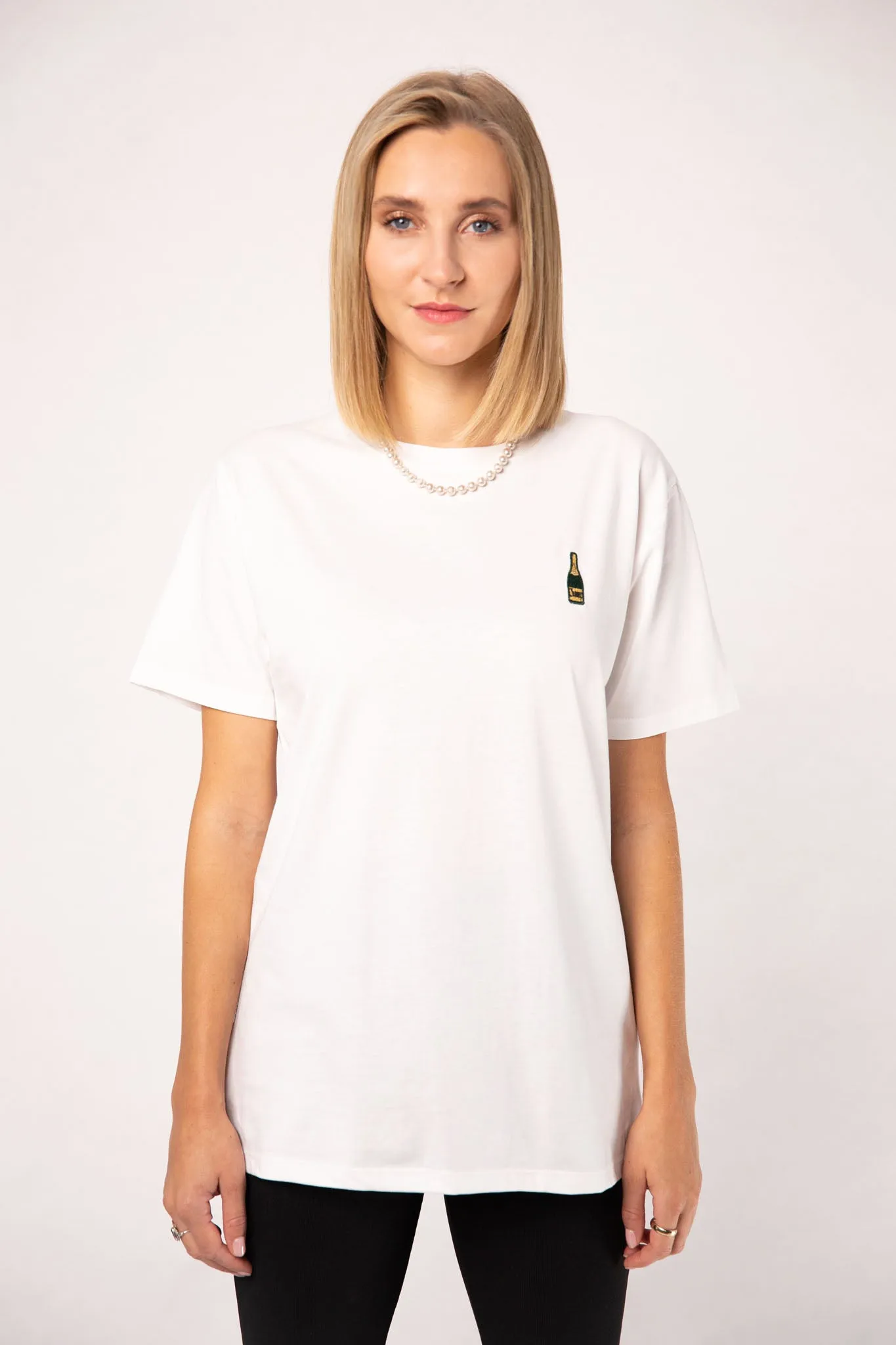 Champagner | Besticktes Frauen Oversized Bio Baumwoll T-Shirt