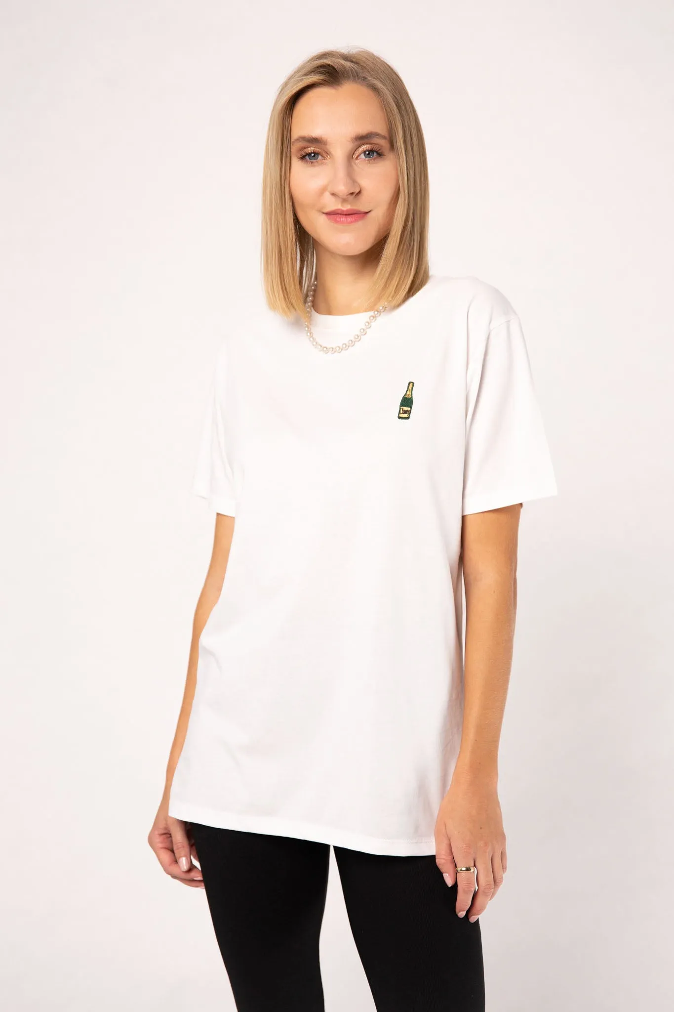 Champagner | Besticktes Frauen Oversized Bio Baumwoll T-Shirt