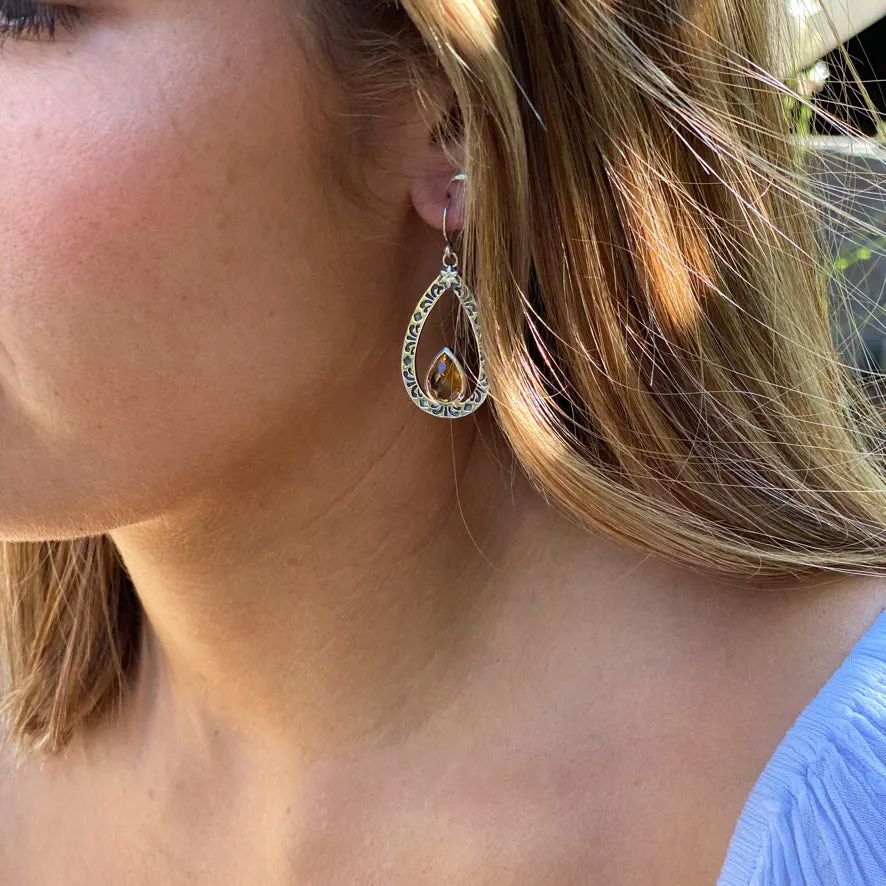 Citrine Earrings with Teardrop Gems- Uma