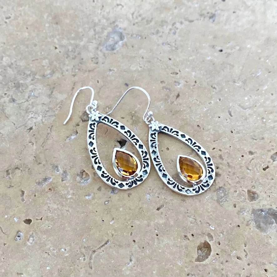 Citrine Earrings with Teardrop Gems- Uma