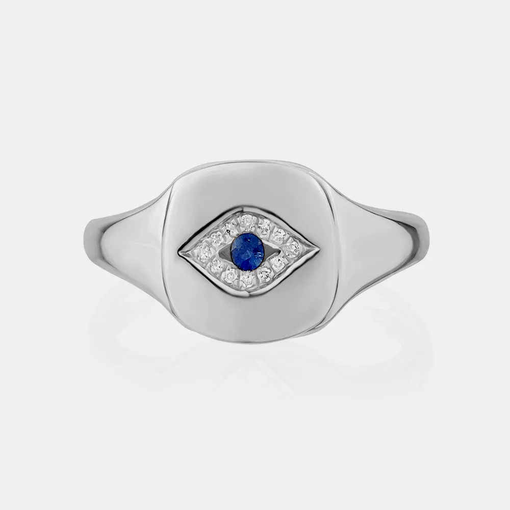 Diamond Evil Eye Signet Ring