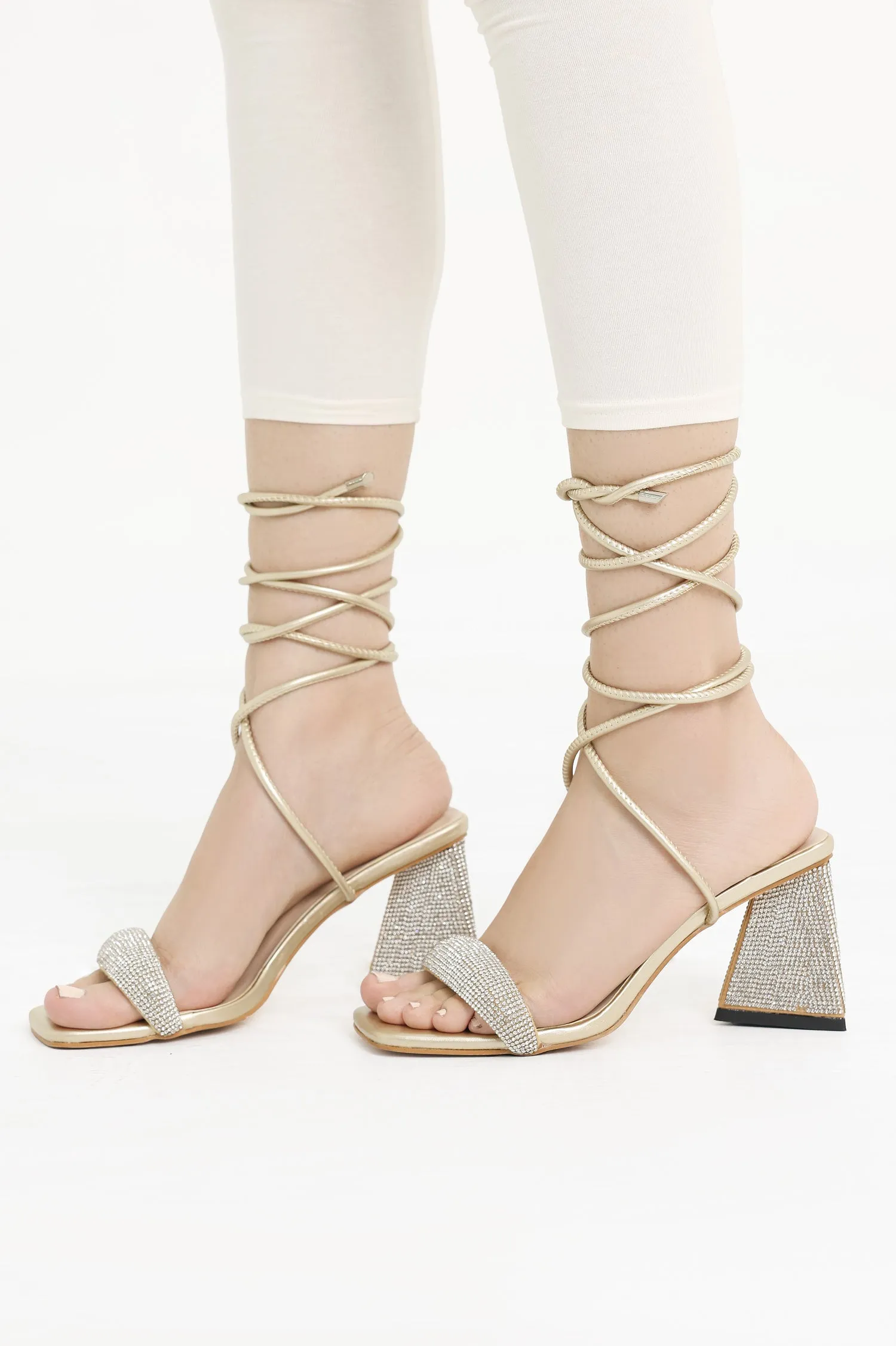 EMBELLISHED STRAP HEEL-GOLD