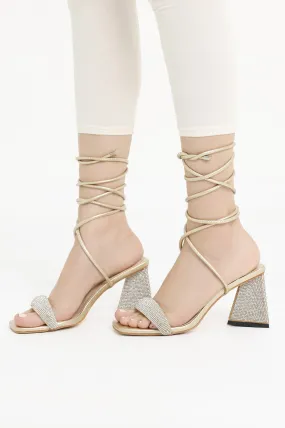 EMBELLISHED STRAP HEEL-GOLD