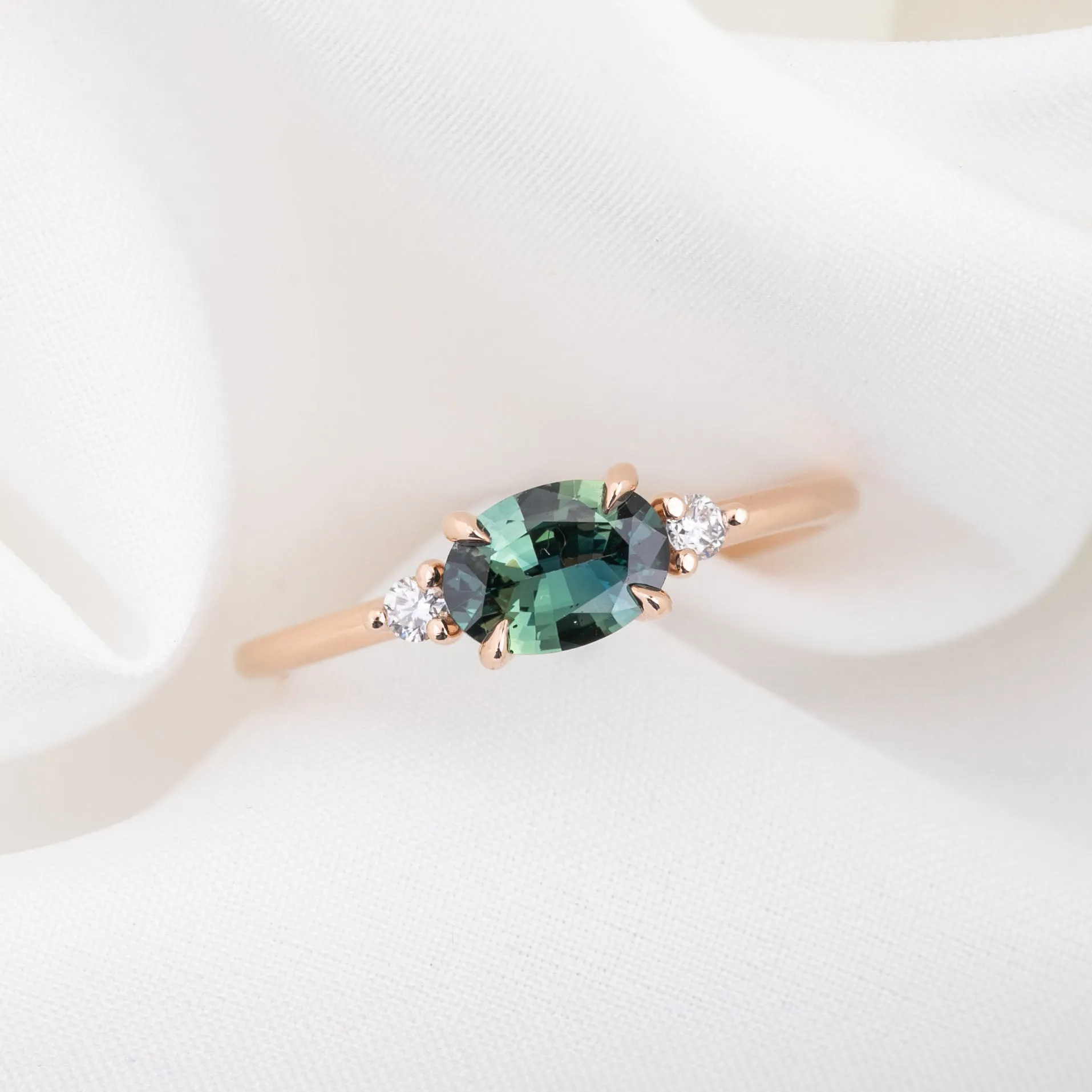 Emilie Ring 0.77ct Green Madagascar Sapphire, 14k Rose Gold (One of a kind)