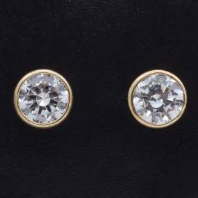 Estate 14K Yellow Gold Cubic Zirconia Stud Earrings 4 mm