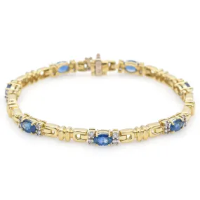 Estate 18K Yellow Gold Sapphire & 0.70 TCW Diamond Tennis Bracelet