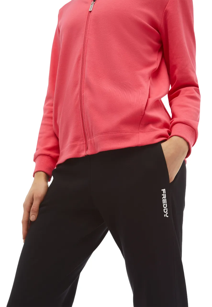 Freddy women's tracksuit with full zip and high neck S4WTRK10 R24N cyclamen red black