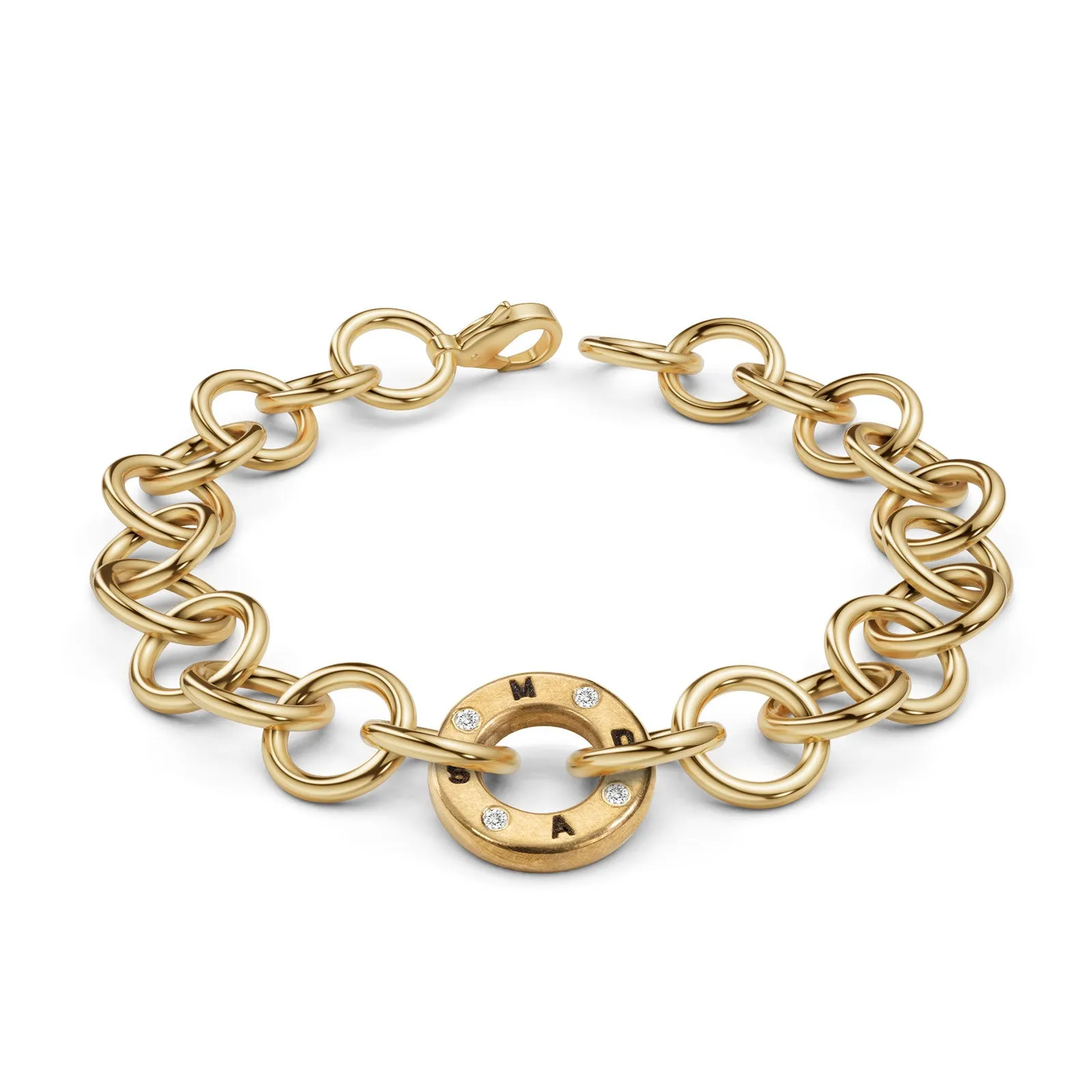 Gold Handmade Circle Chain Initial Bracelet