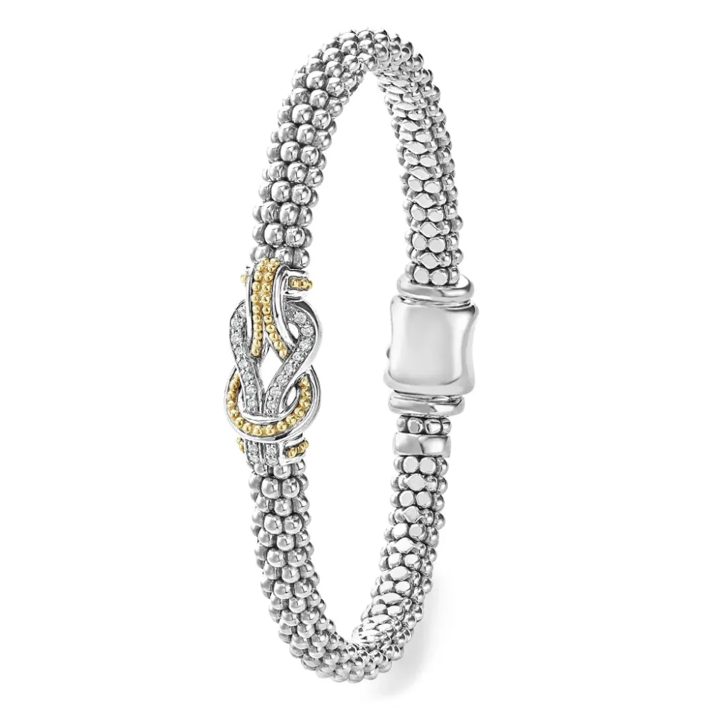 Lagos Two-Tone Knot Diamond Caviar Bracelet 6mm