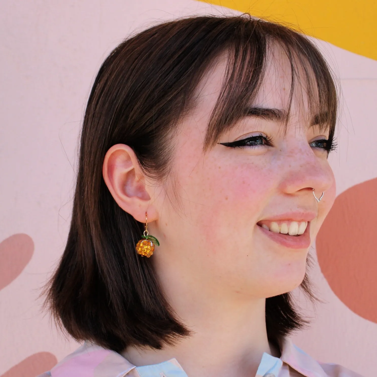 Lemon Rhinestone Disco Ball Huggie Earrings