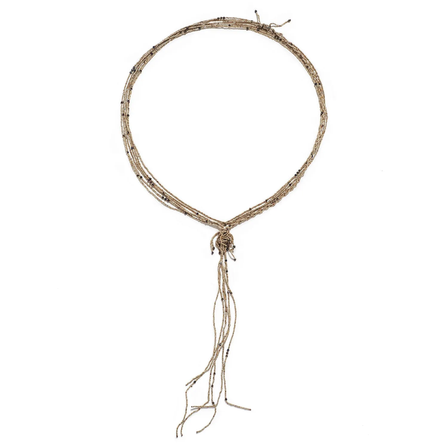 Long Braid & Tassel Pyrite Necklace