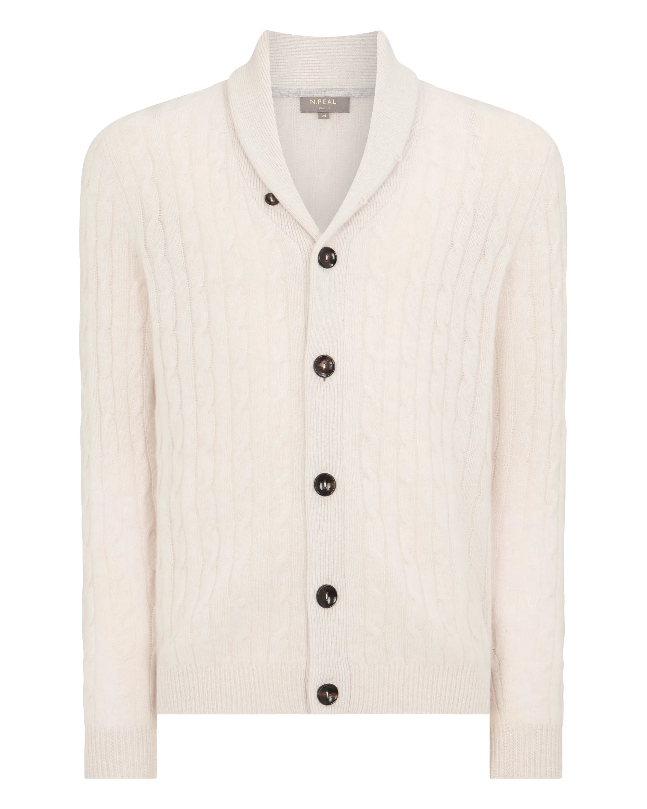 Men's Garrick Shawl Cable Cashmere Cardigan Frost White