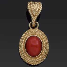 Milor Italy 14K Yellow Gold Red Coral Cabochon Oval Pendant