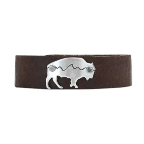 Mountains on Buff Leather Cuff Bracelet