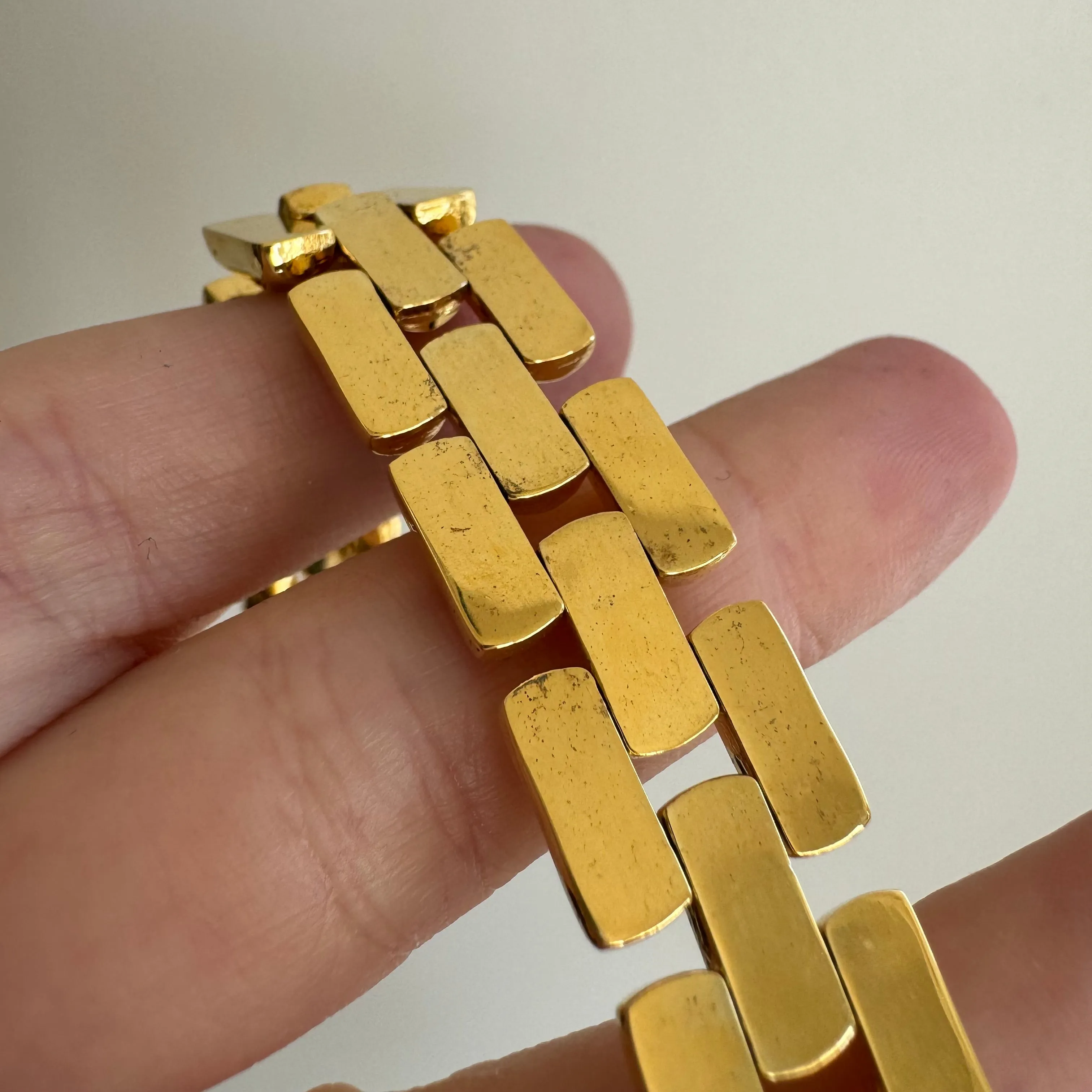 P R E - L O V E D // geometric panther / gold plated sterling silver geometric link bracelet / 7.25, 23g