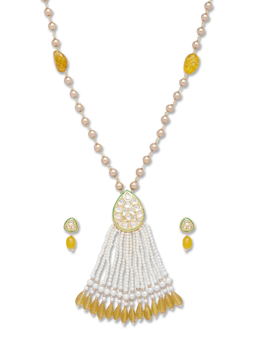 Pearl and Micron Gold Polish Brass Necklace