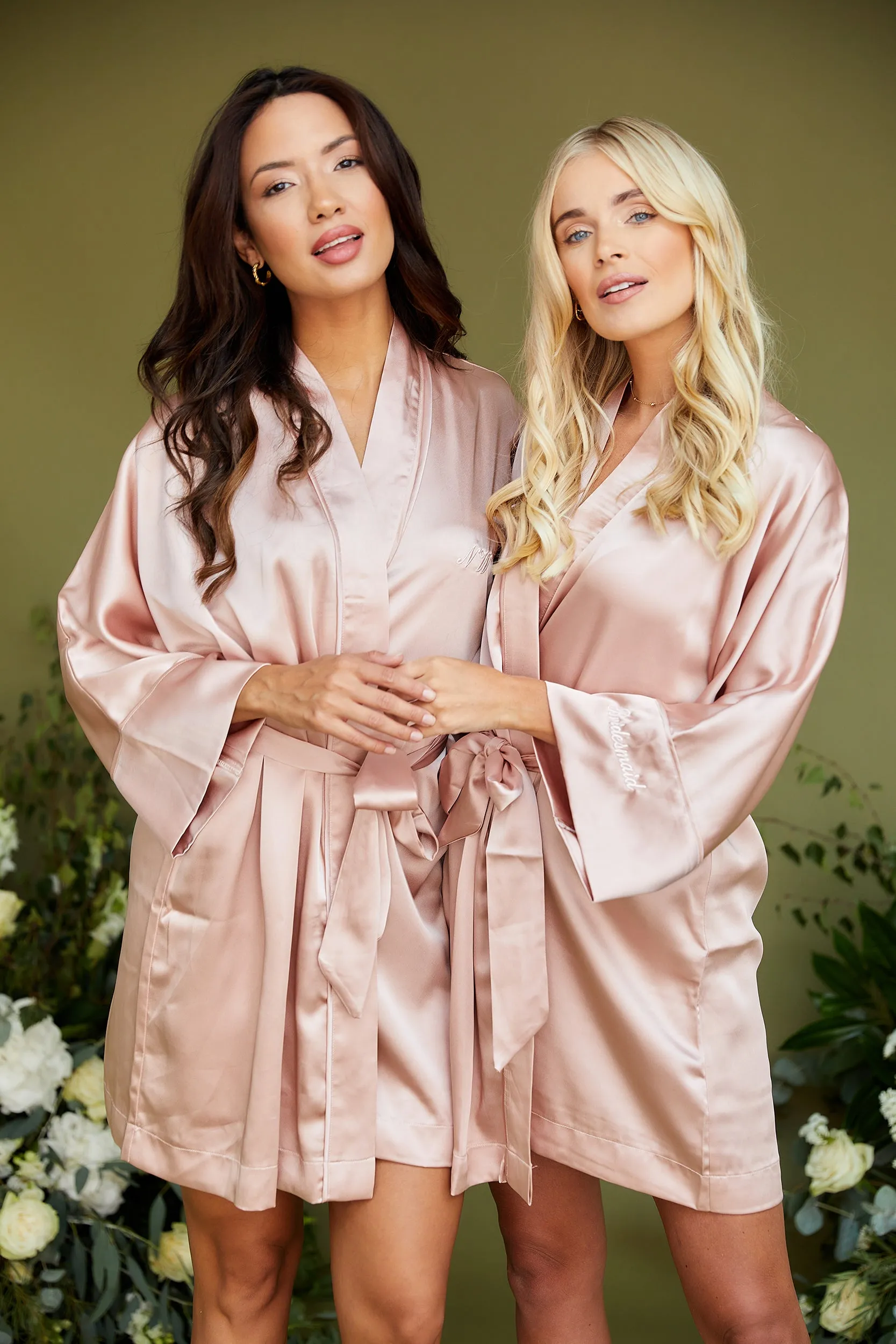 Personalised Bridal Luxury Satin Kimono Robe - Dusty Pink