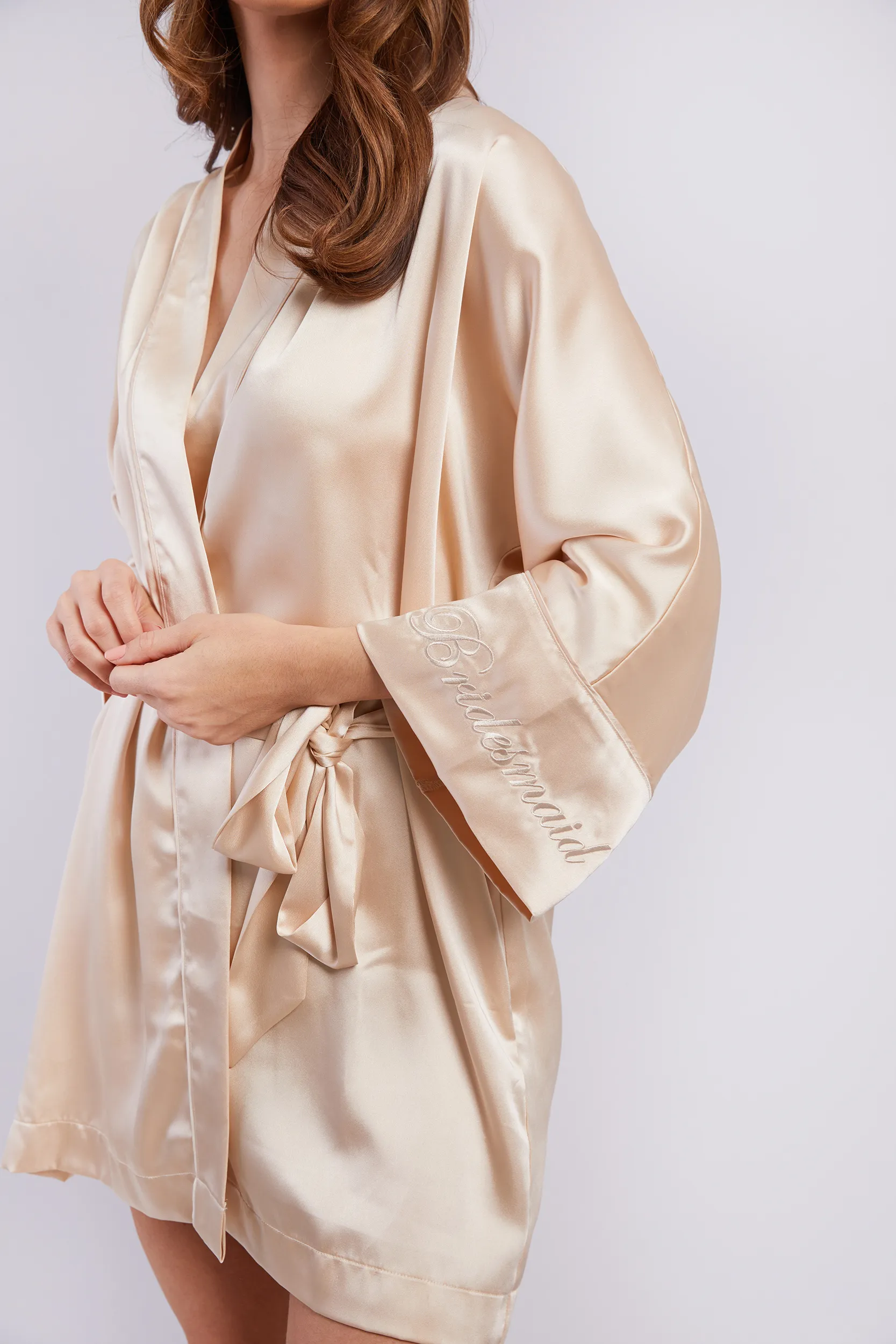 Personalised Bridal Luxury Satin Kimono Robe - Nude / Bridesmaid