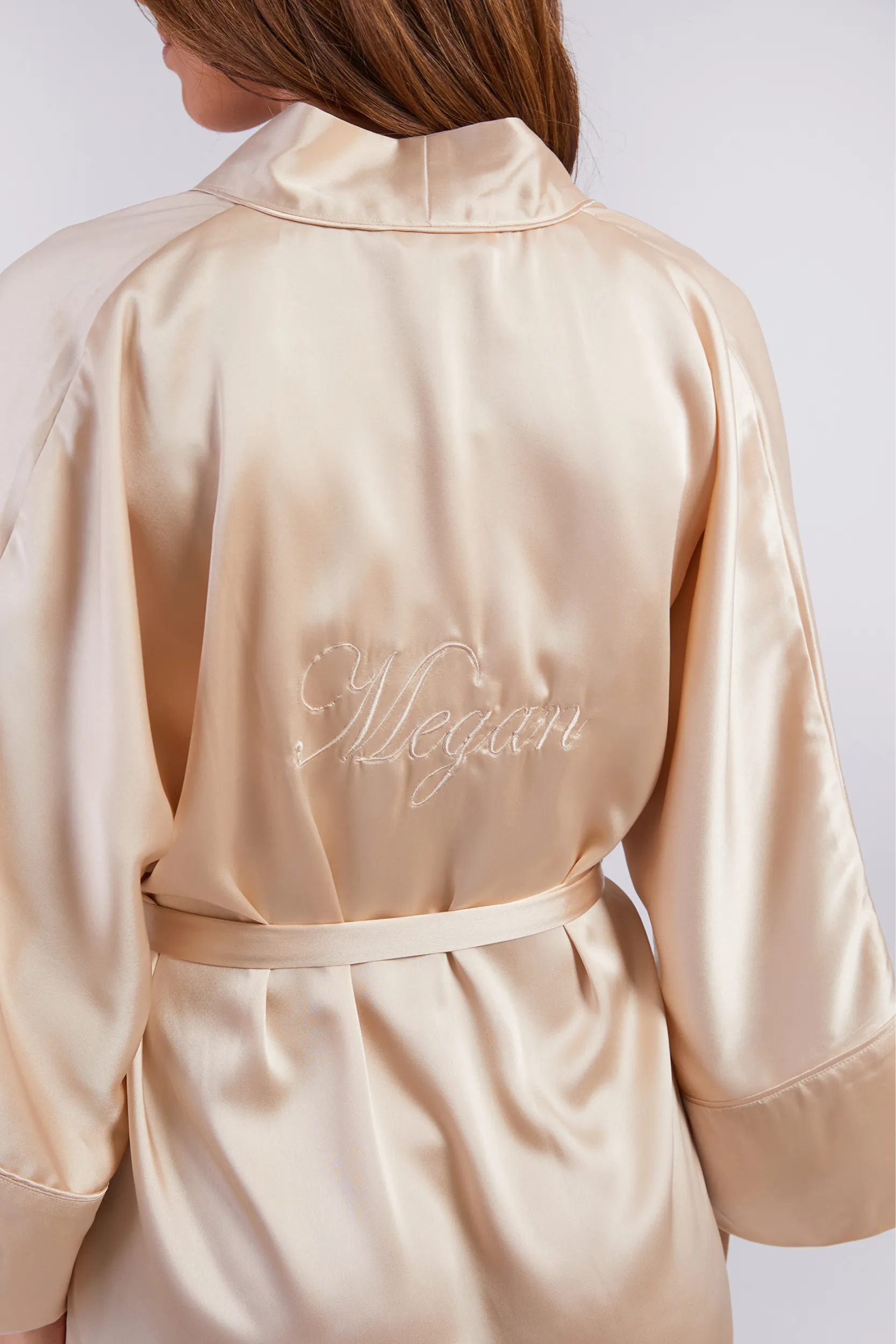 Personalised Bridal Luxury Satin Kimono Robe - Nude