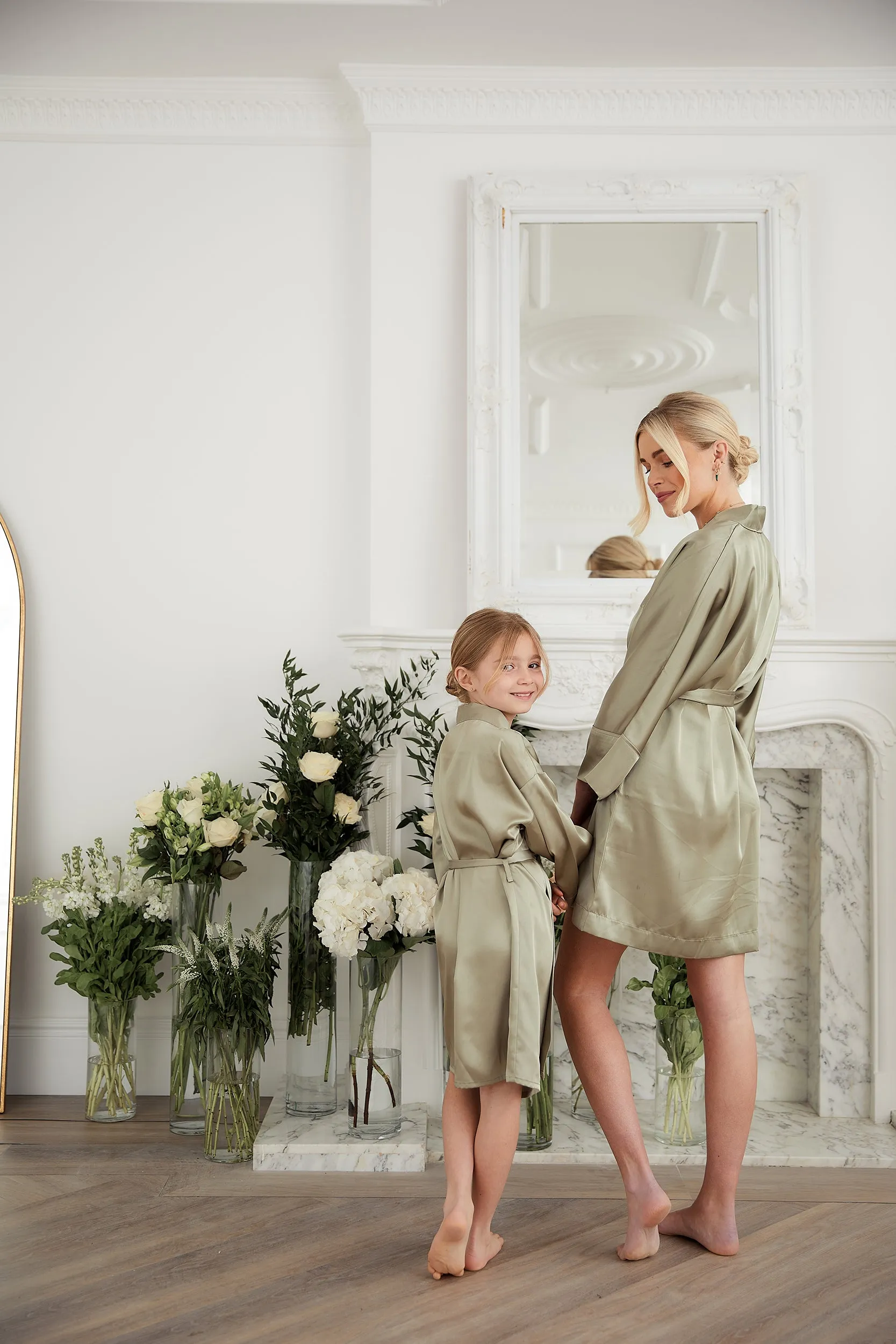 Personalised Bridal Luxury Satin Kimono Robe - Sage Green