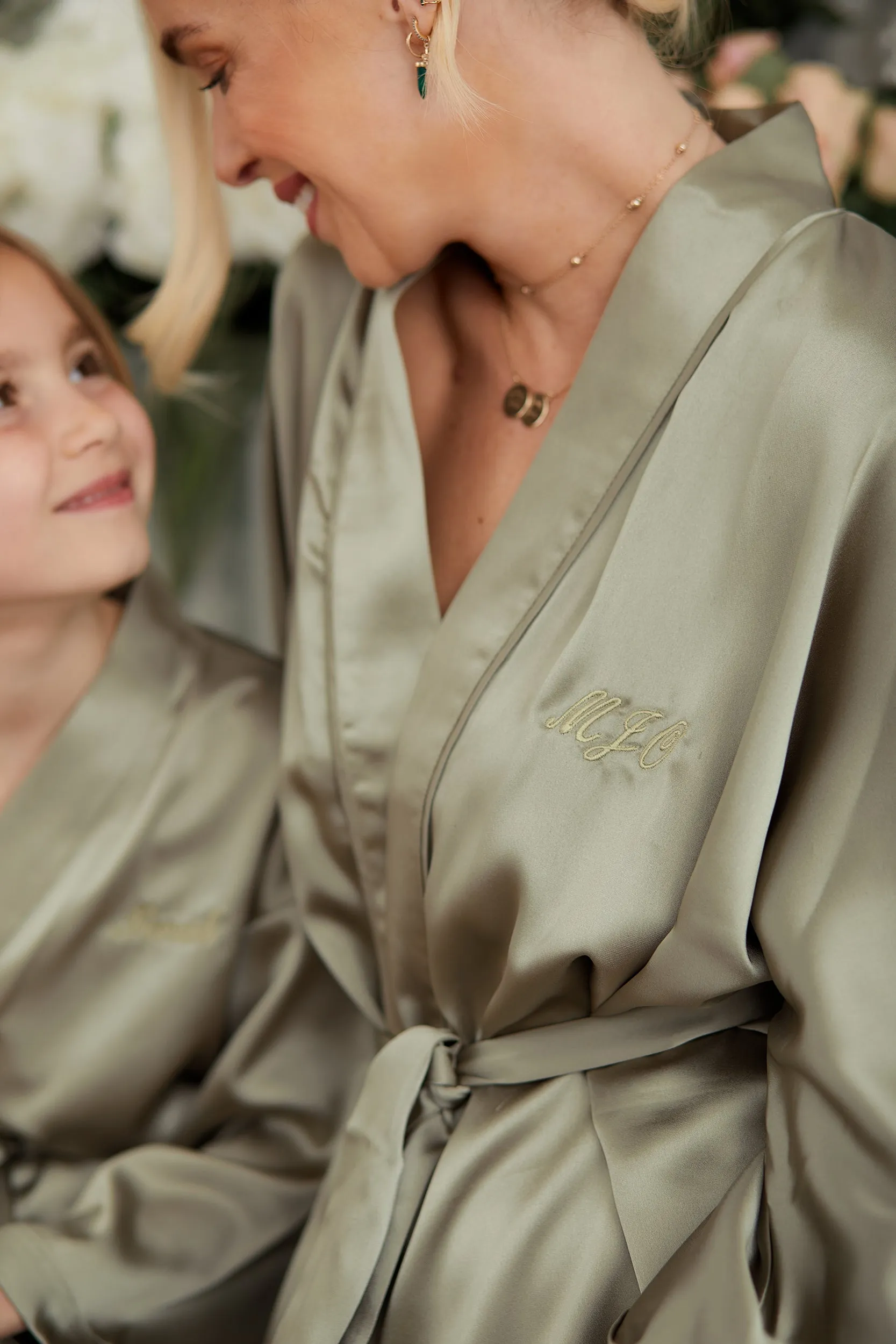 Personalised Bridal Luxury Satin Kimono Robe - Sage Green