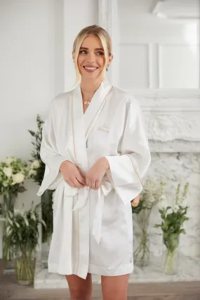 Personalised Bridal Luxury Satin Kimono Robe - White/Nude