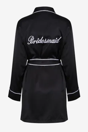 Personalised Bridal Satin Dressing Gown Robe - Black / Bridesmaid