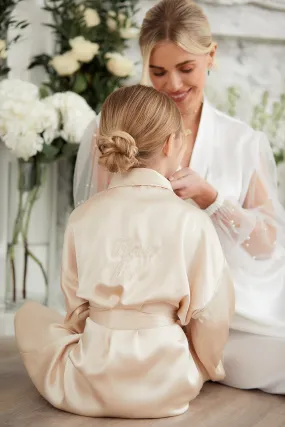 Personalised Children's Bridal Luxury Satin Kimono Robe - Nude