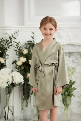 Personalised Children's Bridal Luxury Satin Kimono Robe - Sage Green