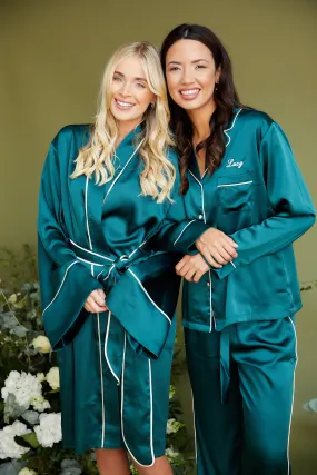 Personalised Luxury Satin Kimono Robe - Forest Green