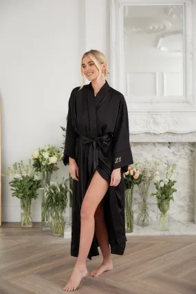 Personalised Luxury Satin Long Kimono Robe - Black