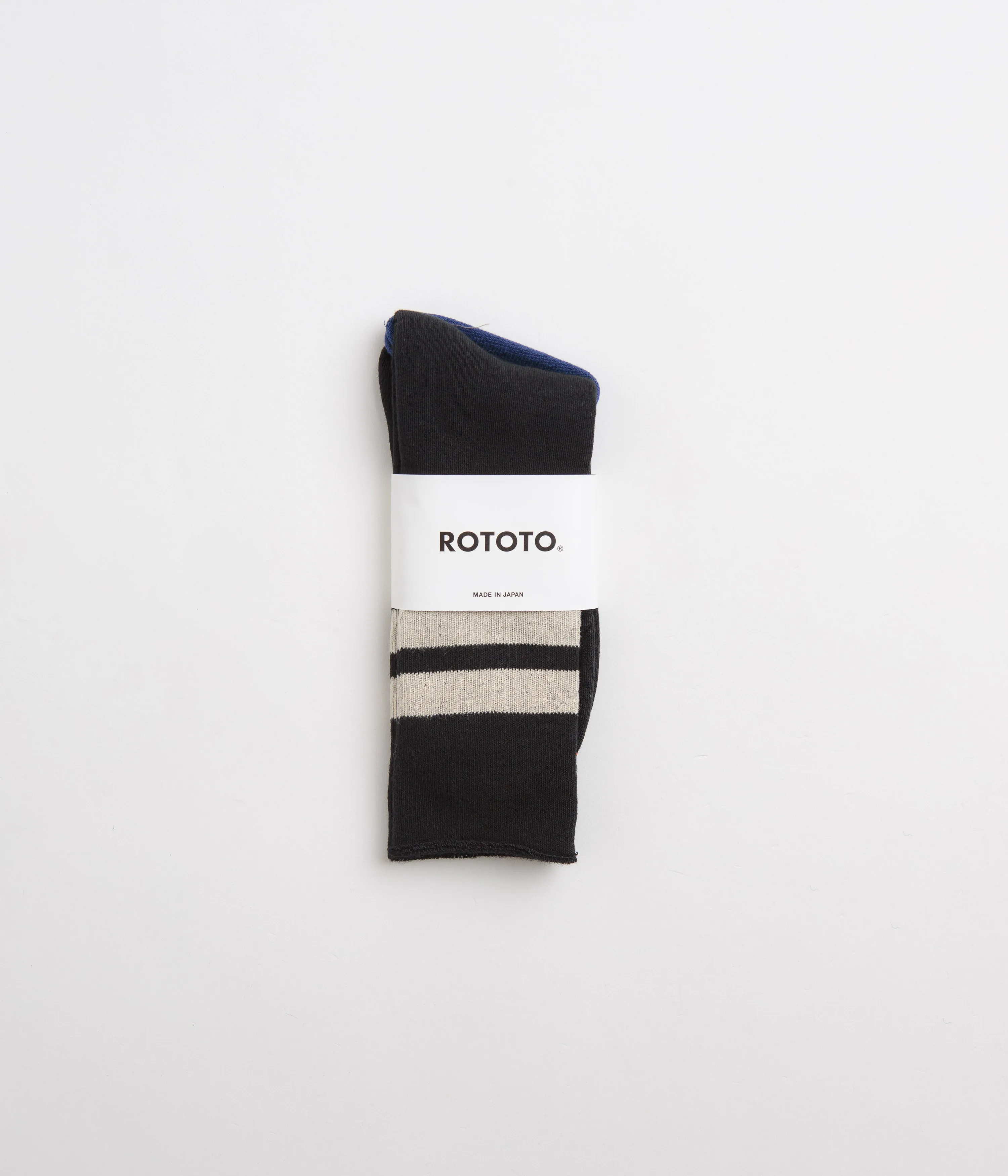 RoToTo Fine Pile Striped Socks - Black / Raw Beige