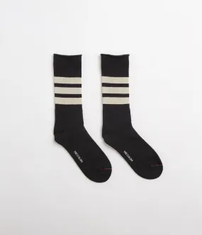 RoToTo Fine Pile Striped Socks - Black / Raw Beige