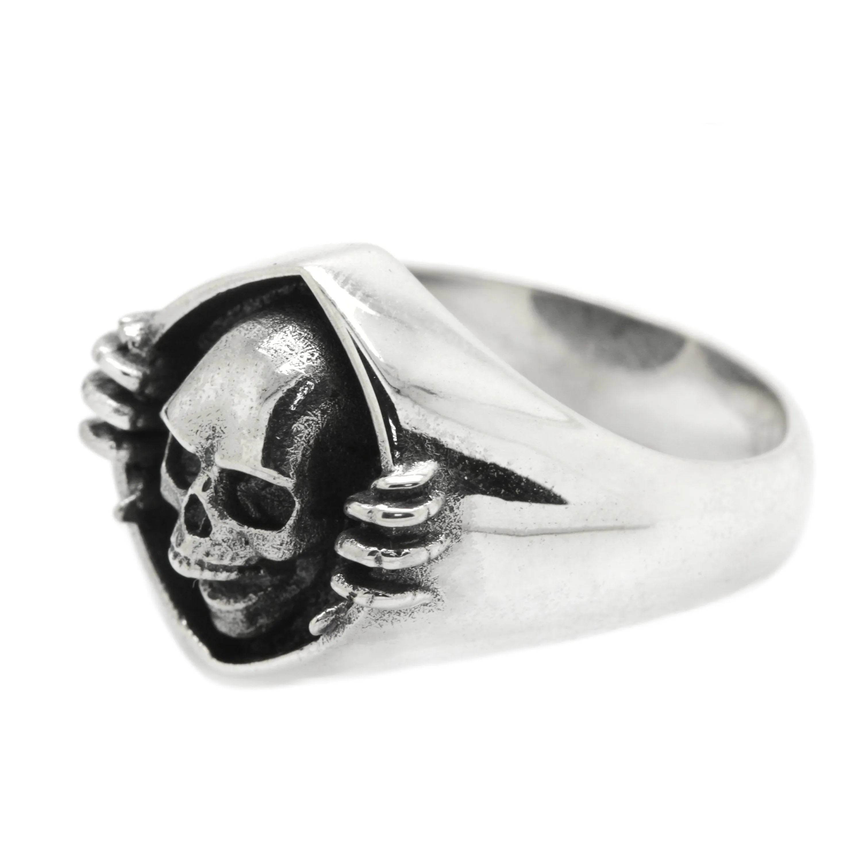 Skull and Darkness Mens Sterling Silver Ring