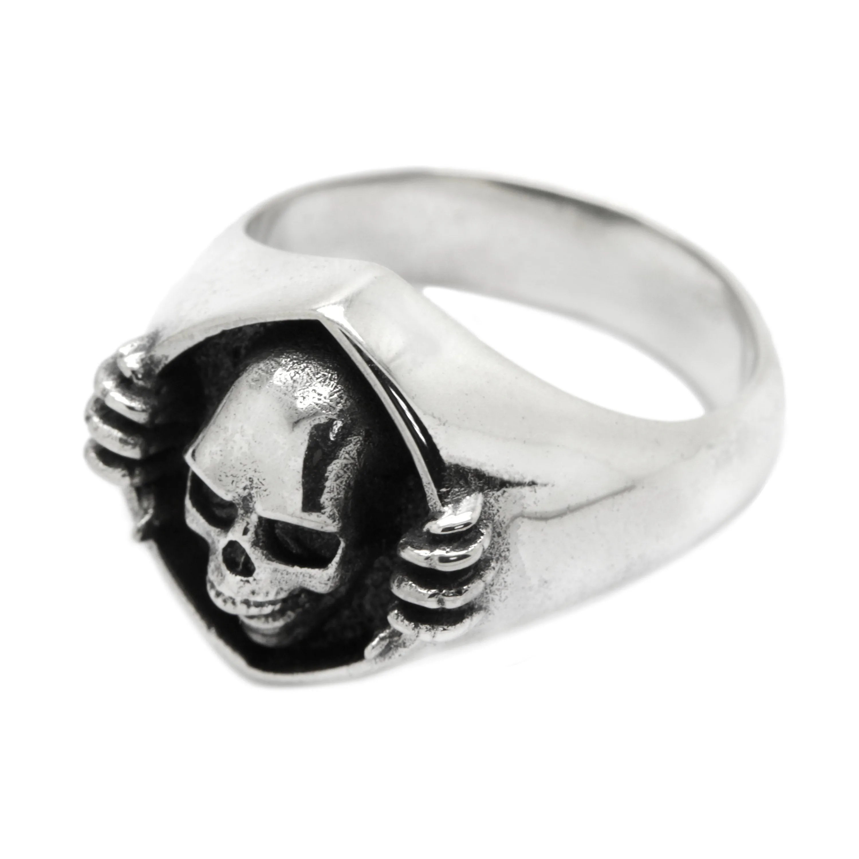 Skull and Darkness Mens Sterling Silver Ring