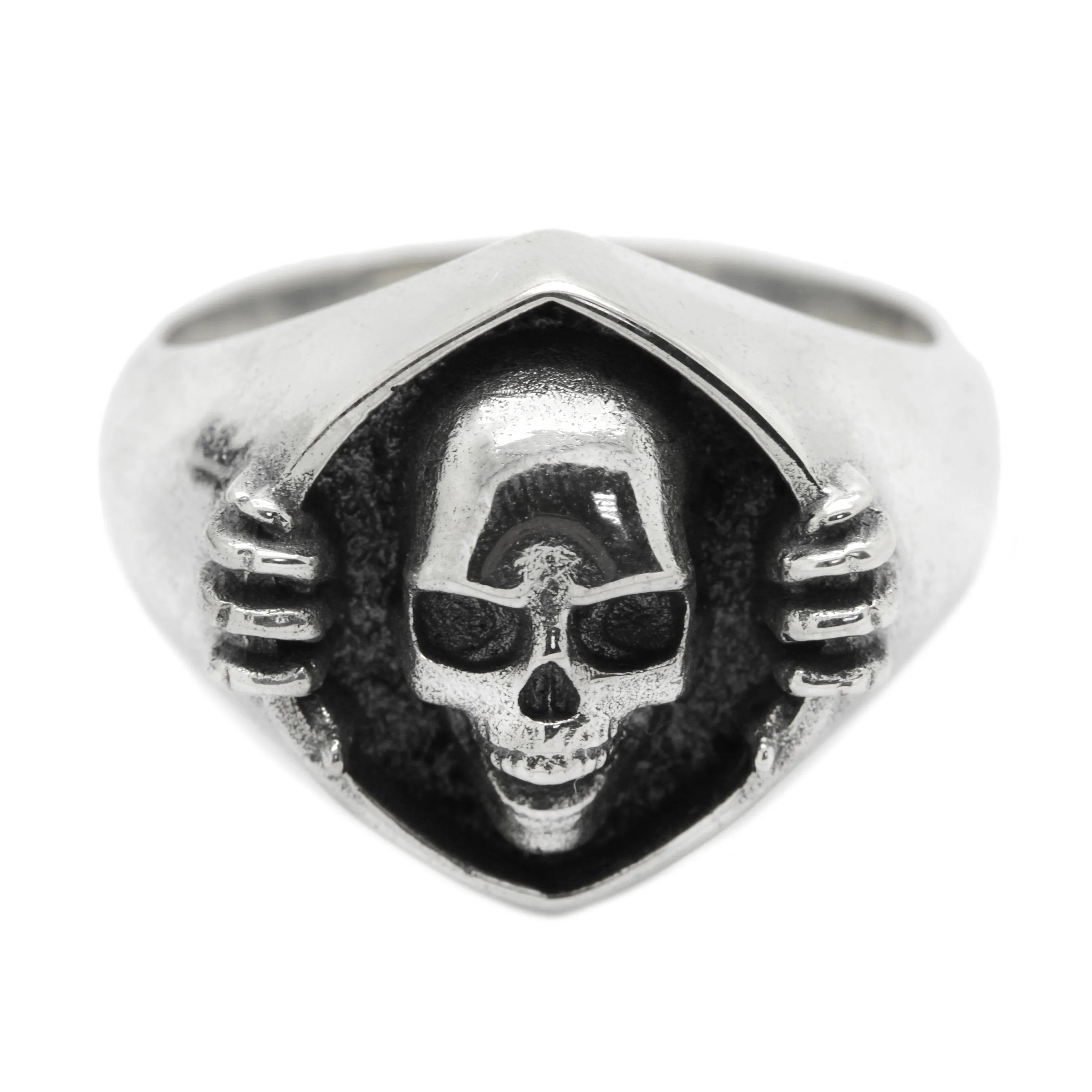 Skull and Darkness Mens Sterling Silver Ring