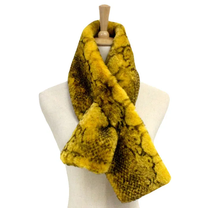 Snake Skin Patterned Faux Fur Pull Through Scarf