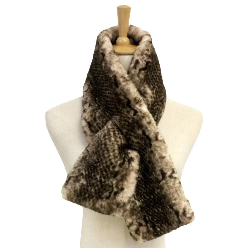 Snake Skin Patterned Faux Fur Pull Through Scarf