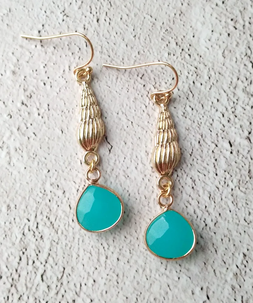 Spiral Shell Single Gem Drop Earrings