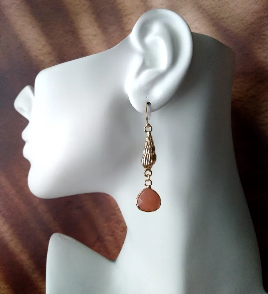 Spiral Shell Single Gem Drop Earrings