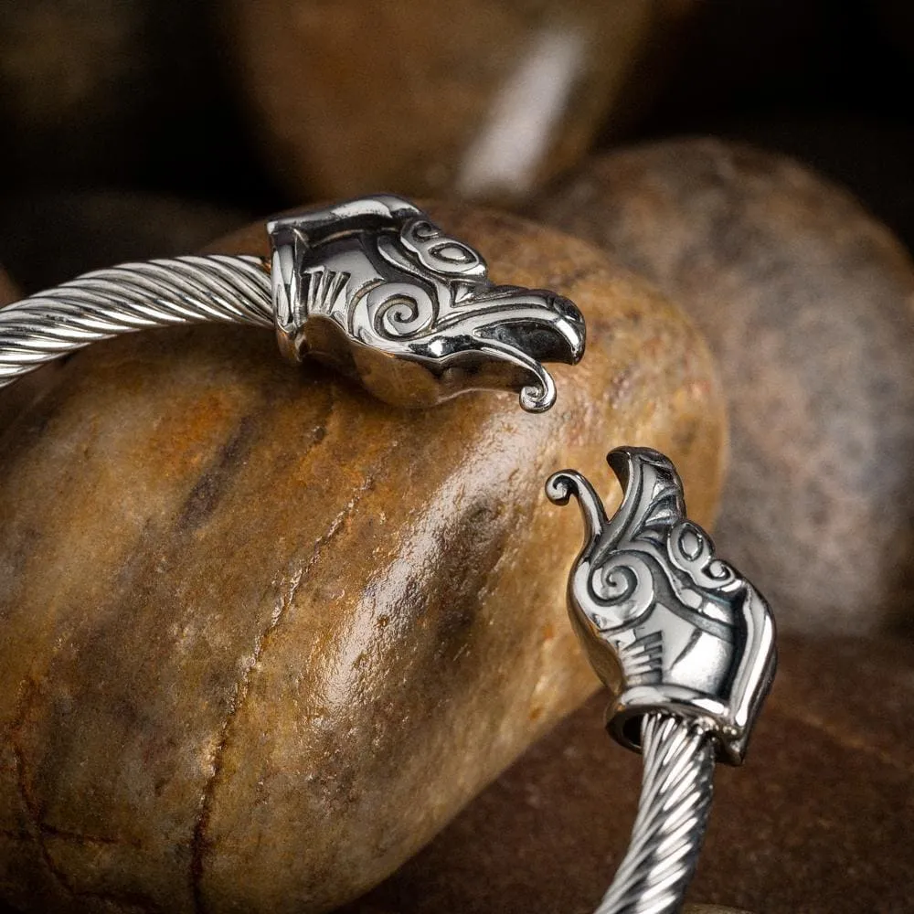 Stainless Steel Dragon Head Torc Bracelet