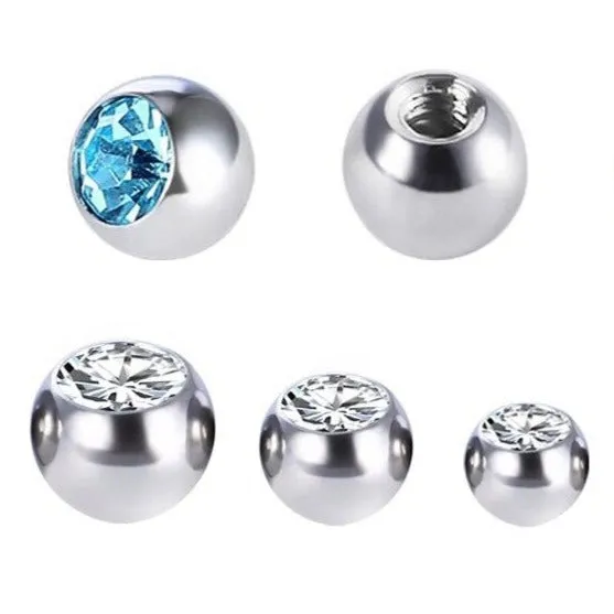 Steel CZ Gem Externally Threaded Ball